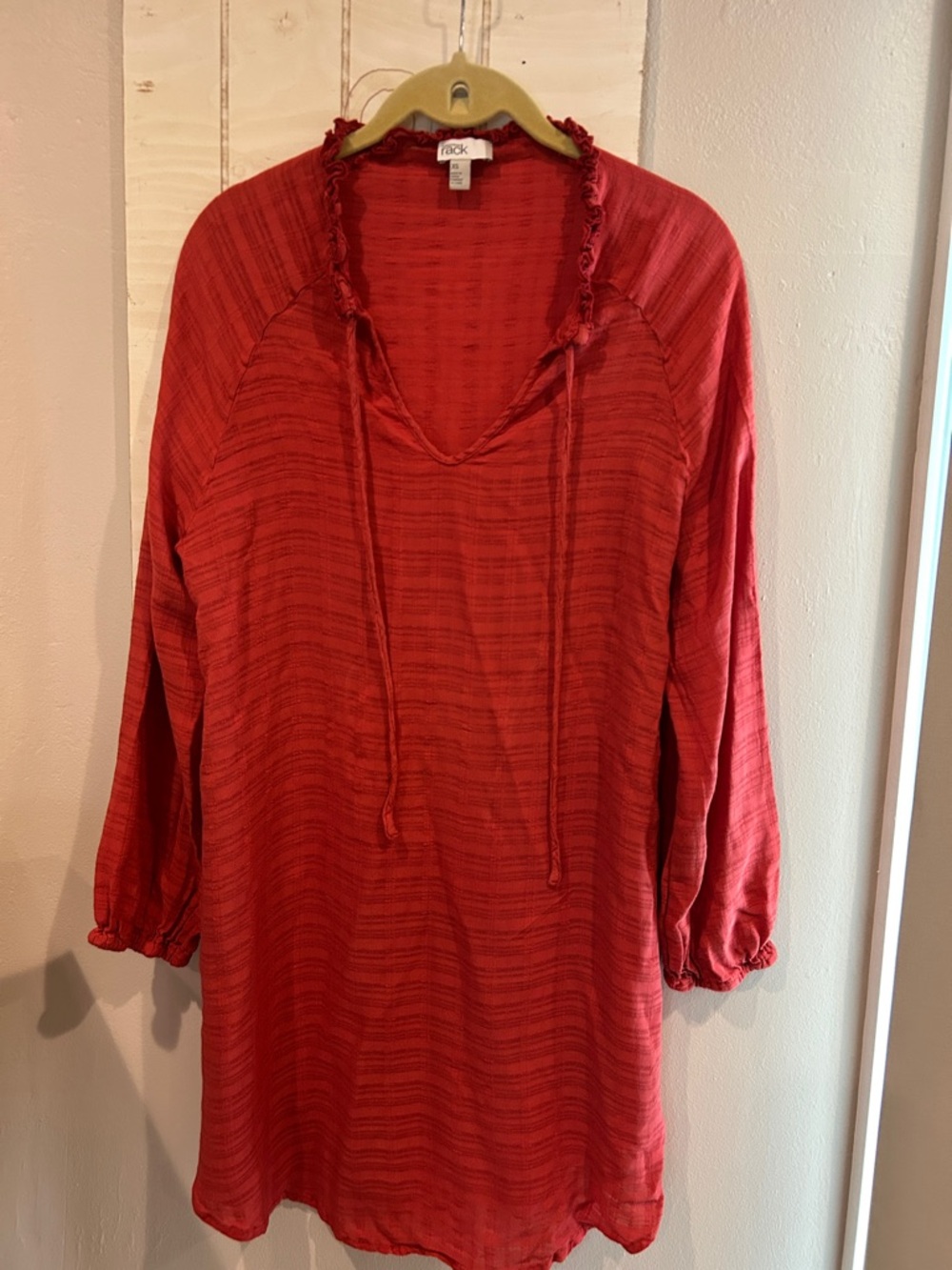 Nordstrom Rack Red Tunic dress/coverup with Ruffle Neck